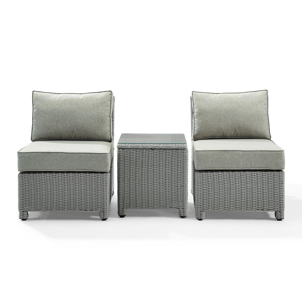 Bradenton 3Pc Outdoor Wicker Chair Set - Gray Wicker, Side Table & 2 Armless Chairs