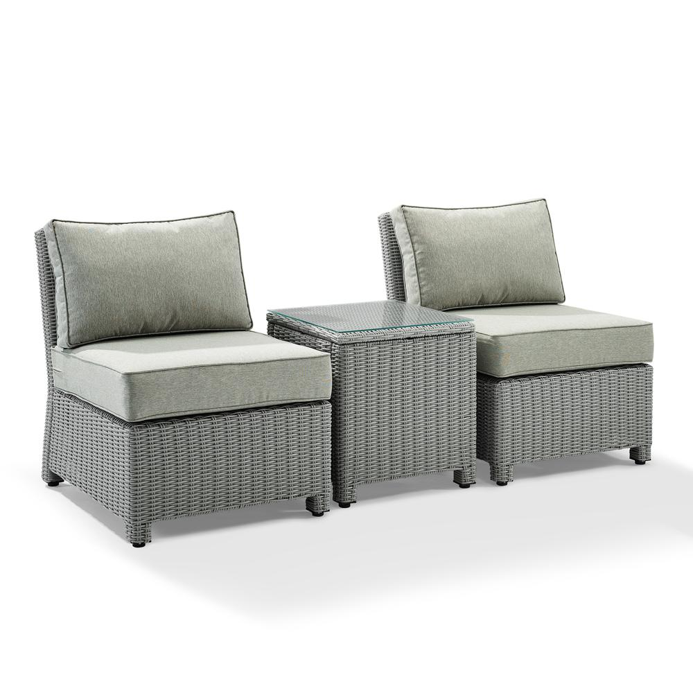 Bradenton 3Pc Outdoor Wicker Chair Set - Gray Wicker, Side Table & 2 Armless Chairs