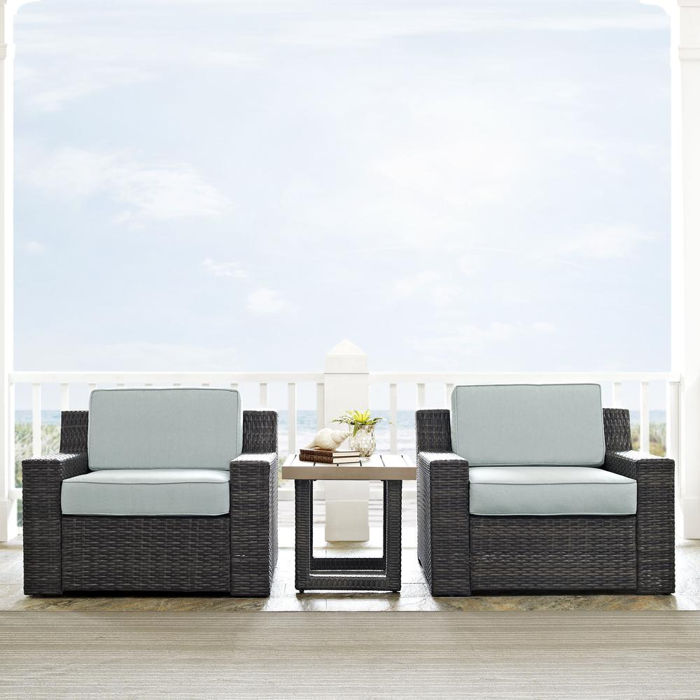 Beaufort 3Pc Outdoor Wicker Chair Set Mist/Brown - Side Table & 2 Chairs