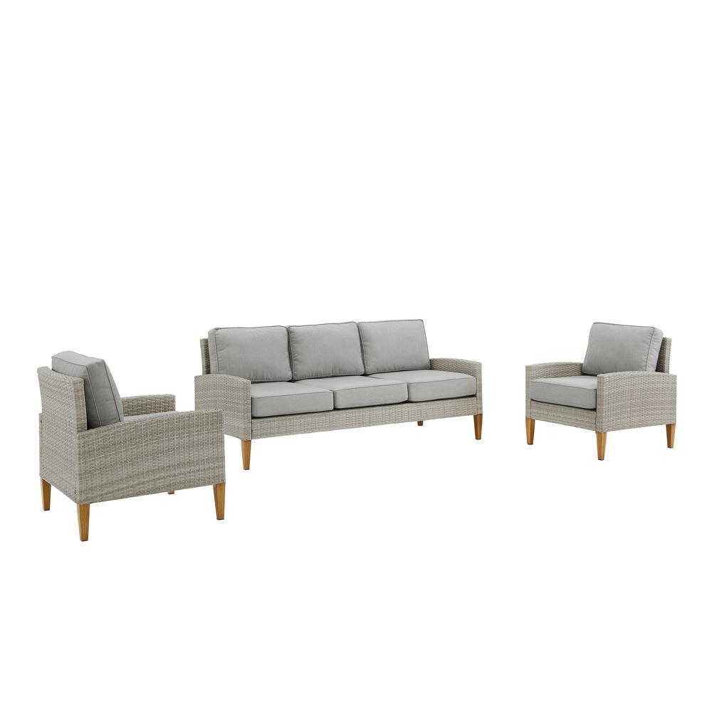 Capella Outdoor Wicker 3Pc Sofa Set Gray/Acorn - Sofa & 2 Armchairs