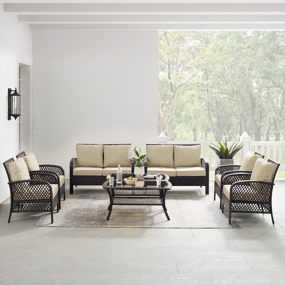 Tribeca 8Pc Outdoor Wicker Conversation Set Sand/Brown - 2 Loveseats, 4 Armchairs, & 2 Coffee Tables