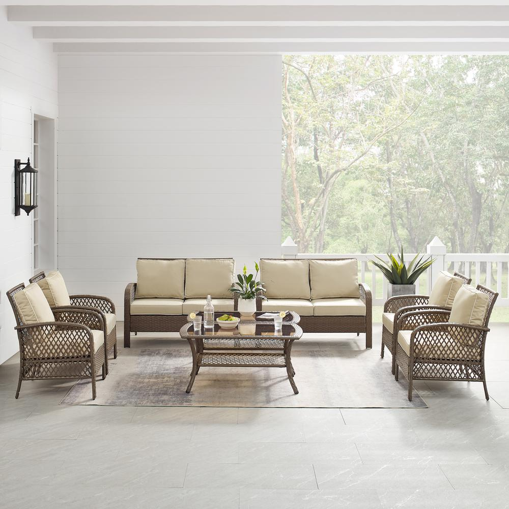 Tribeca 8Pc Outdoor Wicker Conversation Set Sand/Driftwood - 2 Loveseats, 4 Armchairs, & 2 Coffee Tables