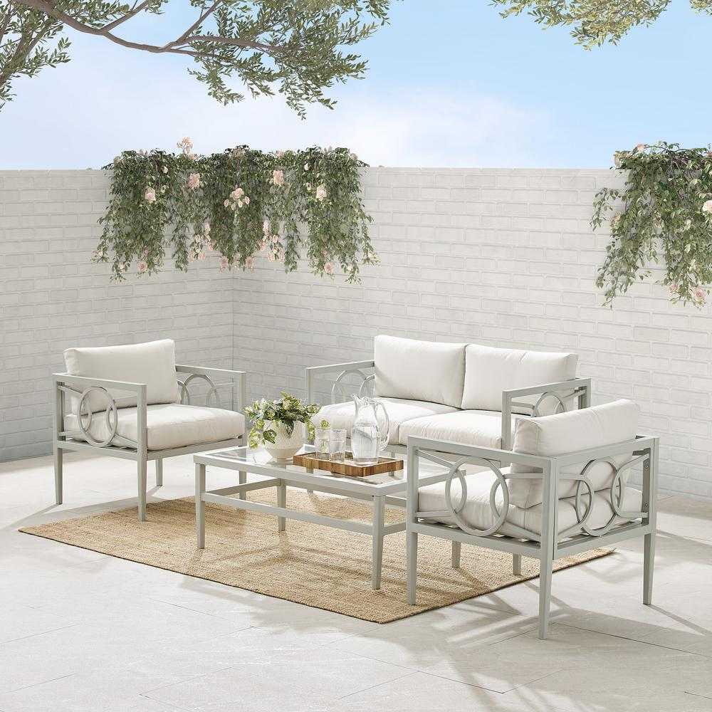 Ashford 4Pc Outdoor Metal Conversation Set Creme/Gray - Loveseat, Coffee Table, & 2 Armchairs