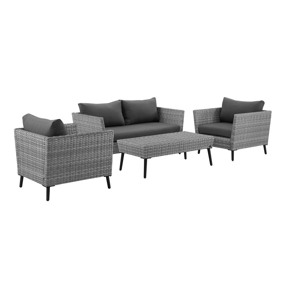 Richland 4Pc Outdoor Wicker Conversation Set Charcoal/Gray - Loveseat, Coffee Table, & 2 Arm Chairs