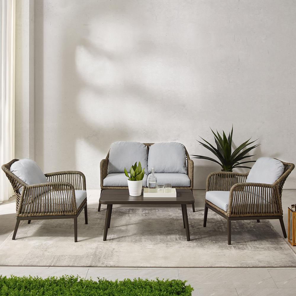 Haven 4Pc Outdoor Wicker Conversation Set Light Gray/Light Brown - Loveseat, Coffee Table, & 2 Armchairs