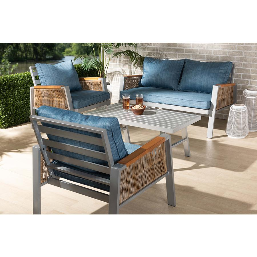 Brown Finished PE Rattan 4-Piece Outdoor Patio Lounge Set