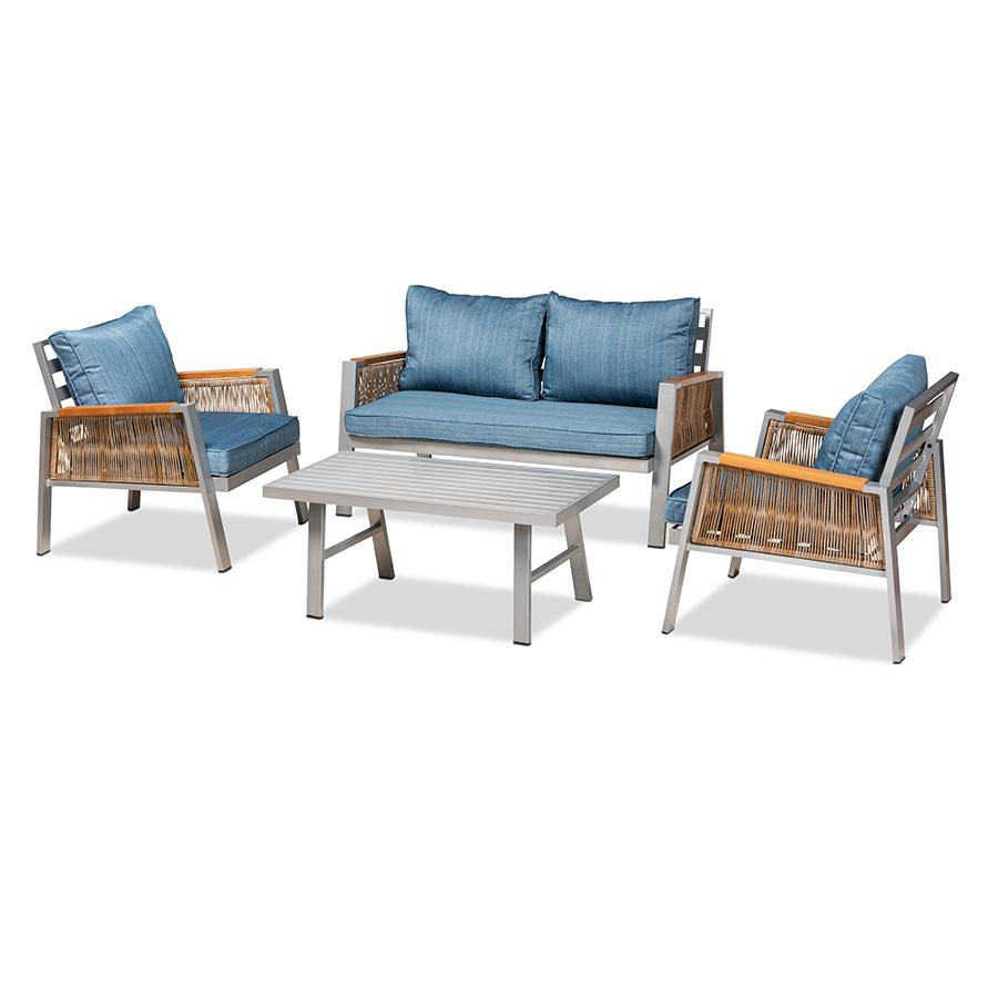 Brown Finished PE Rattan 4-Piece Outdoor Patio Lounge Set