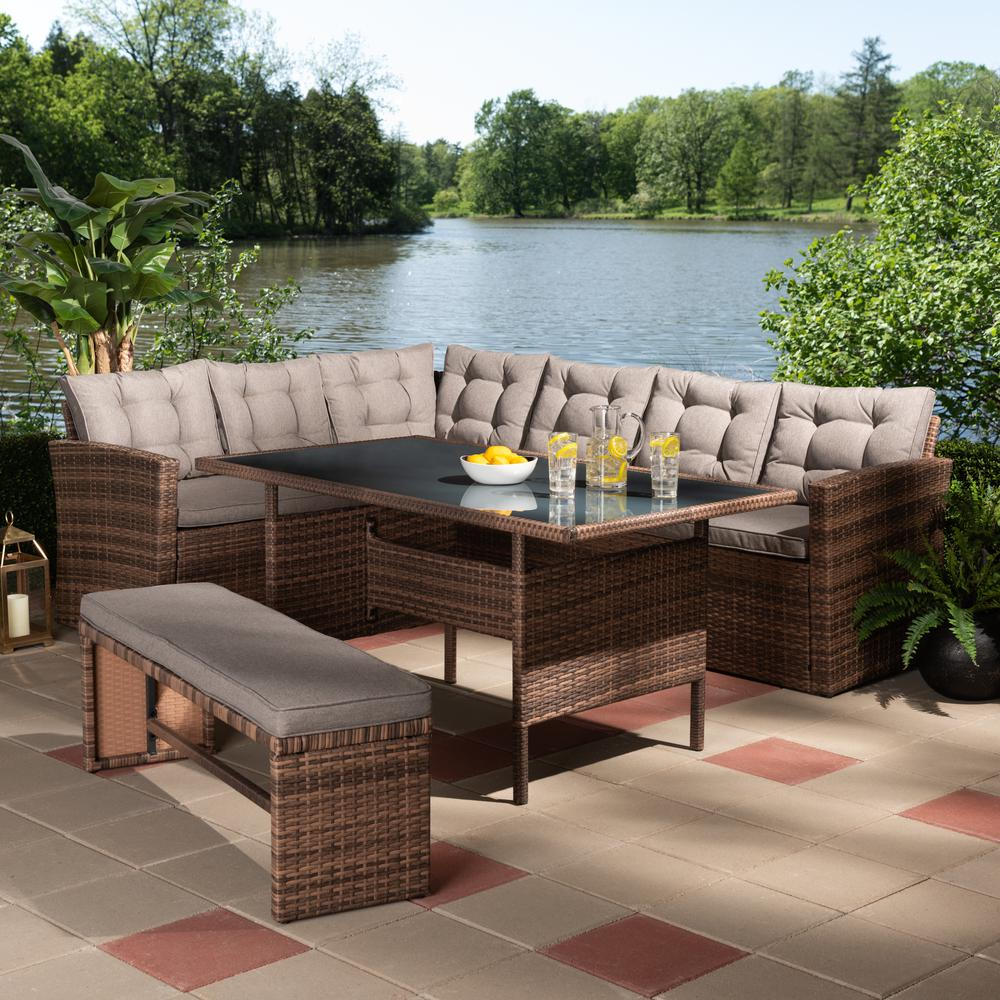 Brown Finished 4-Piece Woven Rattan Outdoor Patio Set