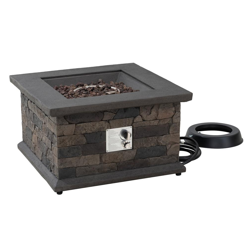Sunjoy 28 in. Outdoor Propane Gas Slate Square LP Smokeless Fire Pit Table