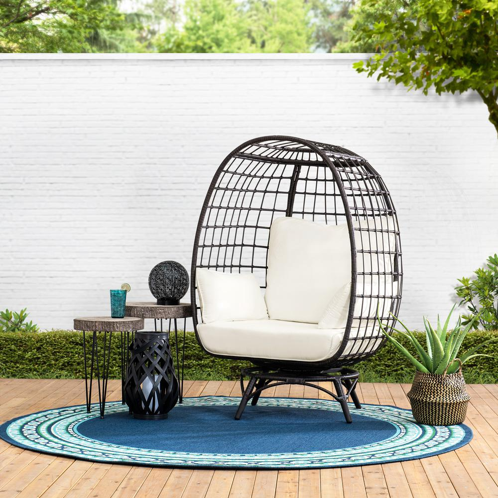 Egg Cuddle Chair Wicker Swivel Lounge Chair, Oversized Indoor Outdoor Egg Chair