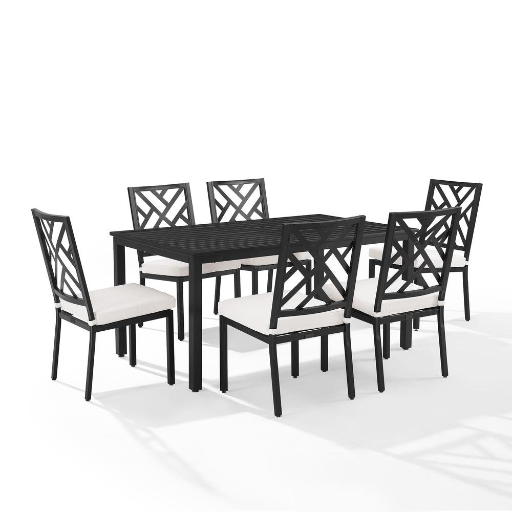 Locke 7Pc Outdoor Metal Dining Set - Weather-Resistant Steel, Chippendale Back, Removable Cushions