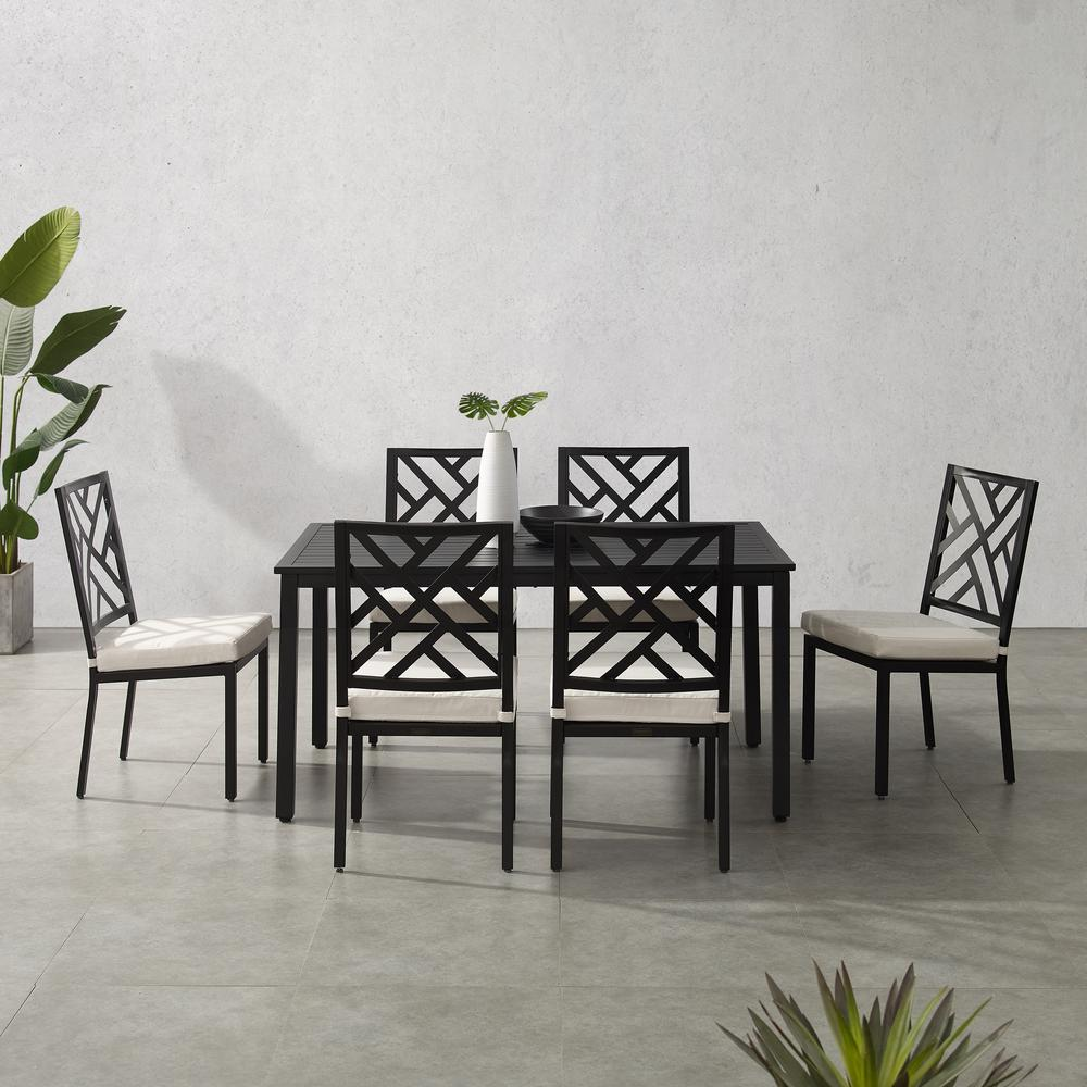 Locke 7Pc Outdoor Metal Dining Set - Weather-Resistant Steel, Chippendale Back, Removable Cushions