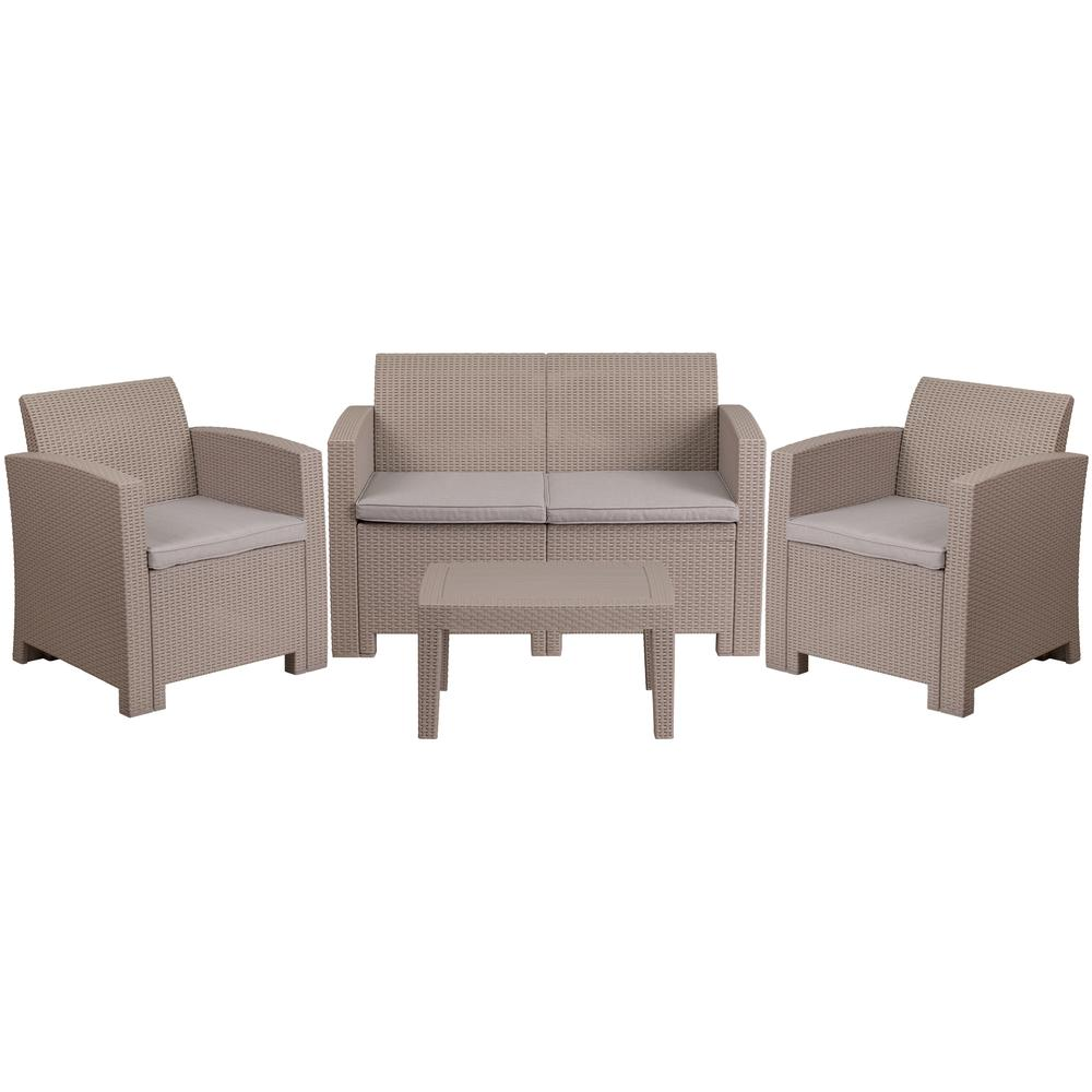 4 Piece Outdoor Faux Rattan Chair, Loveseat, and Table Set in Light Gray - Stylish and Comfortable Outdoor Seating