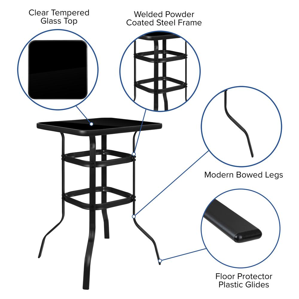 Outdoor Dining Set - 2-Person Bistro Set | Glass Bar Table with Gray All-Weather Patio Stools