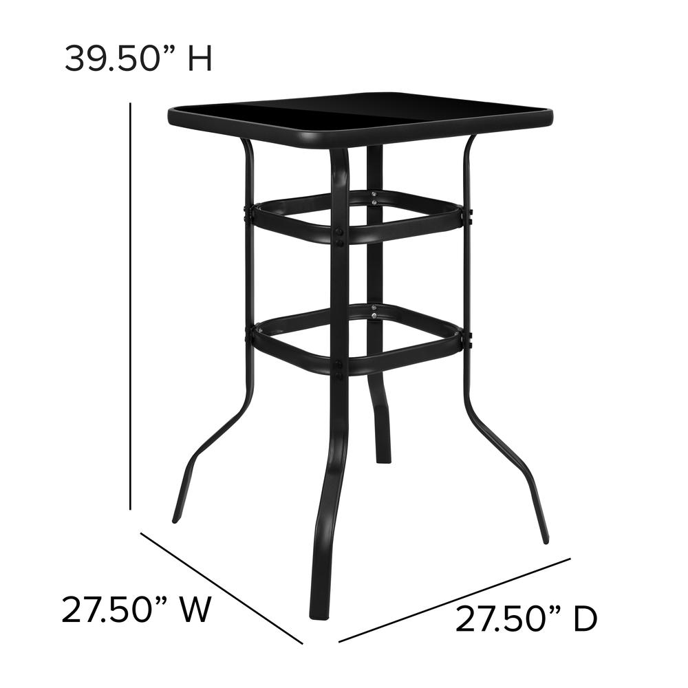 Outdoor Dining Set - 2-Person Bistro Set | Glass Bar Table with Gray All-Weather Patio Stools