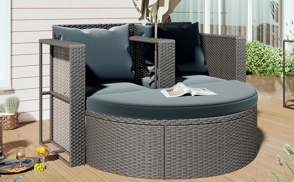 TOPMAX All-Weather PE Wicker Rattan Sofa Set with Side Table for Umbrella