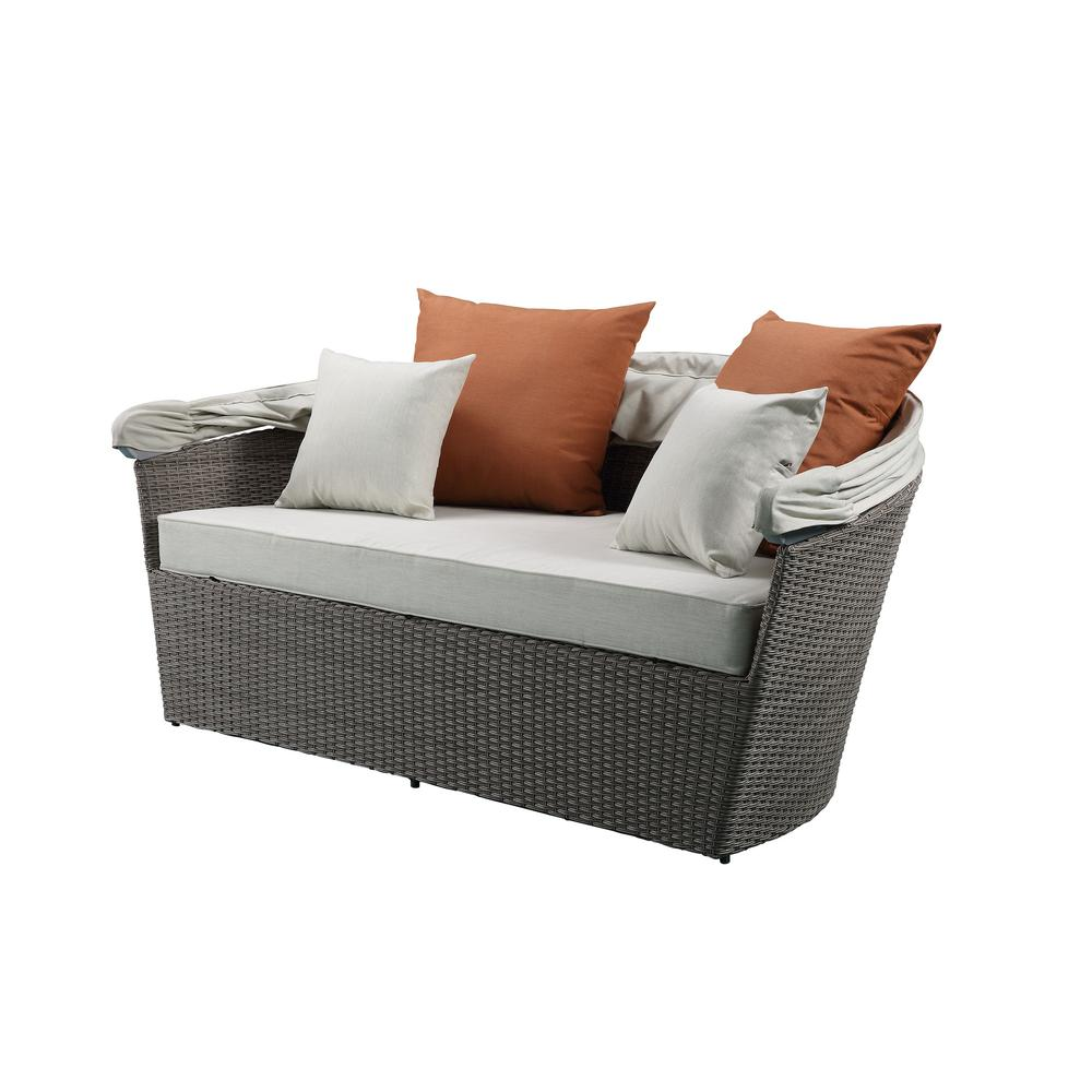 Salena Patio Canopy Sofa & Ottoman, Beige Fabric & Gray Wicker - Modern Outdoor Furniture | Your Outdoor Living Space, Elevated