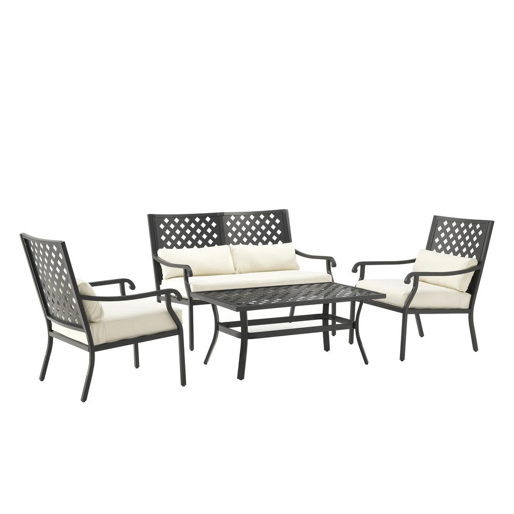 Alistair 4Pc Outdoor Metal Conversation Set Creme/Matte Black - Loveseat, Coffee Table, & 2 Armchairs