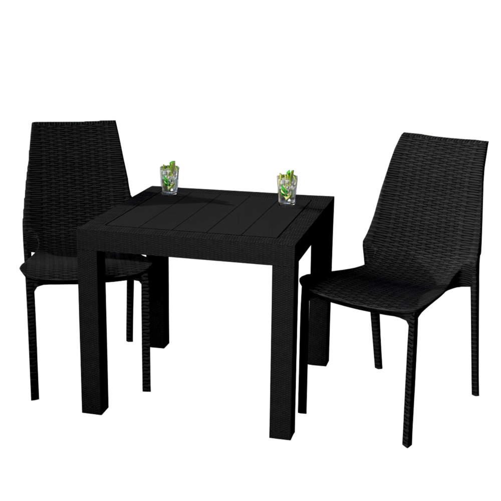 LeisureMod Kent Outdoor Dining Set With 2 Chairs in Black