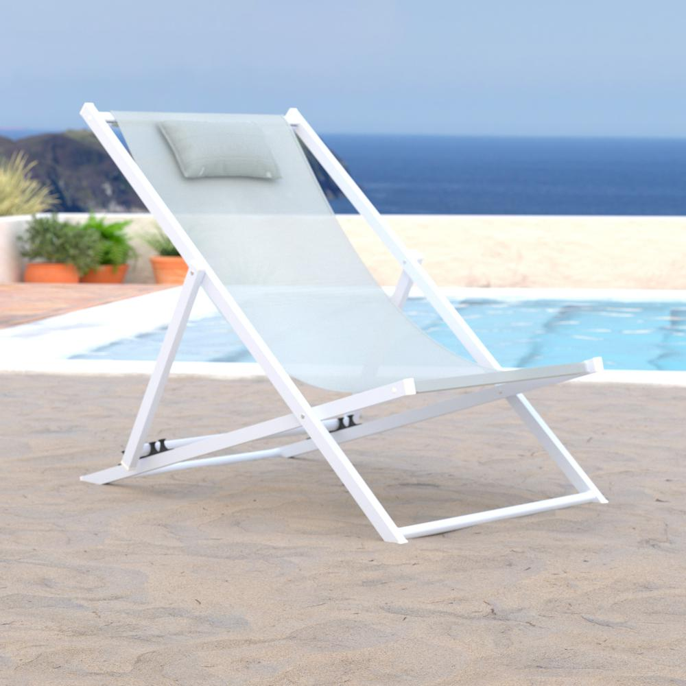 LeisureMod Sunset Outdoor Sling Lounge Chair With Headrest - Durable Aluminum Frame, UV-Resistant, Rust-Resistant