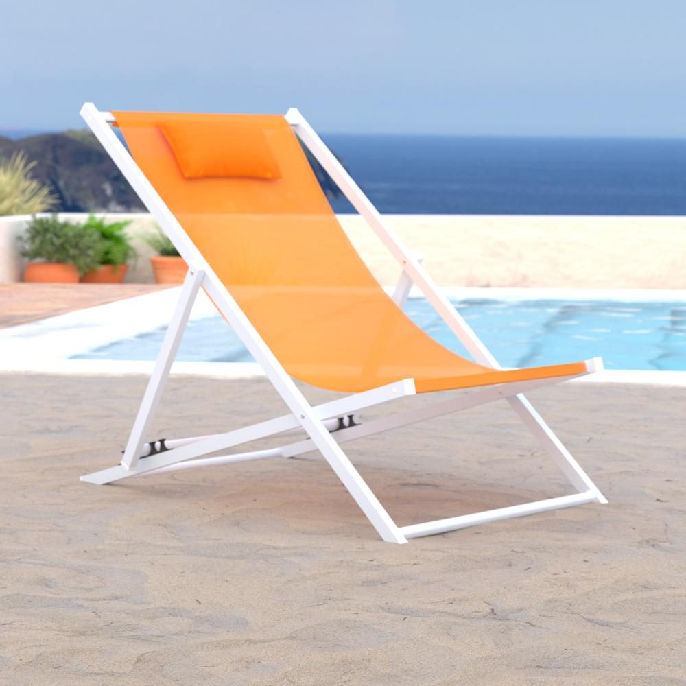 LeisureMod Sunset Outdoor Sling Lounge Chair With Headrest SLC22OR
