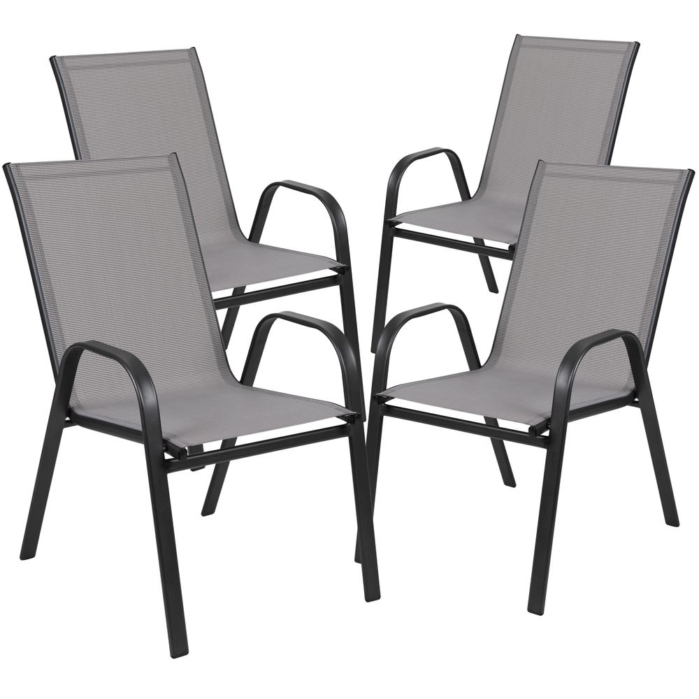 3 Piece Outdoor Patio Dining Set - 23.5" Square Tempered Glass Patio Table, 2 Gray Flex Comfort Stack Chairs