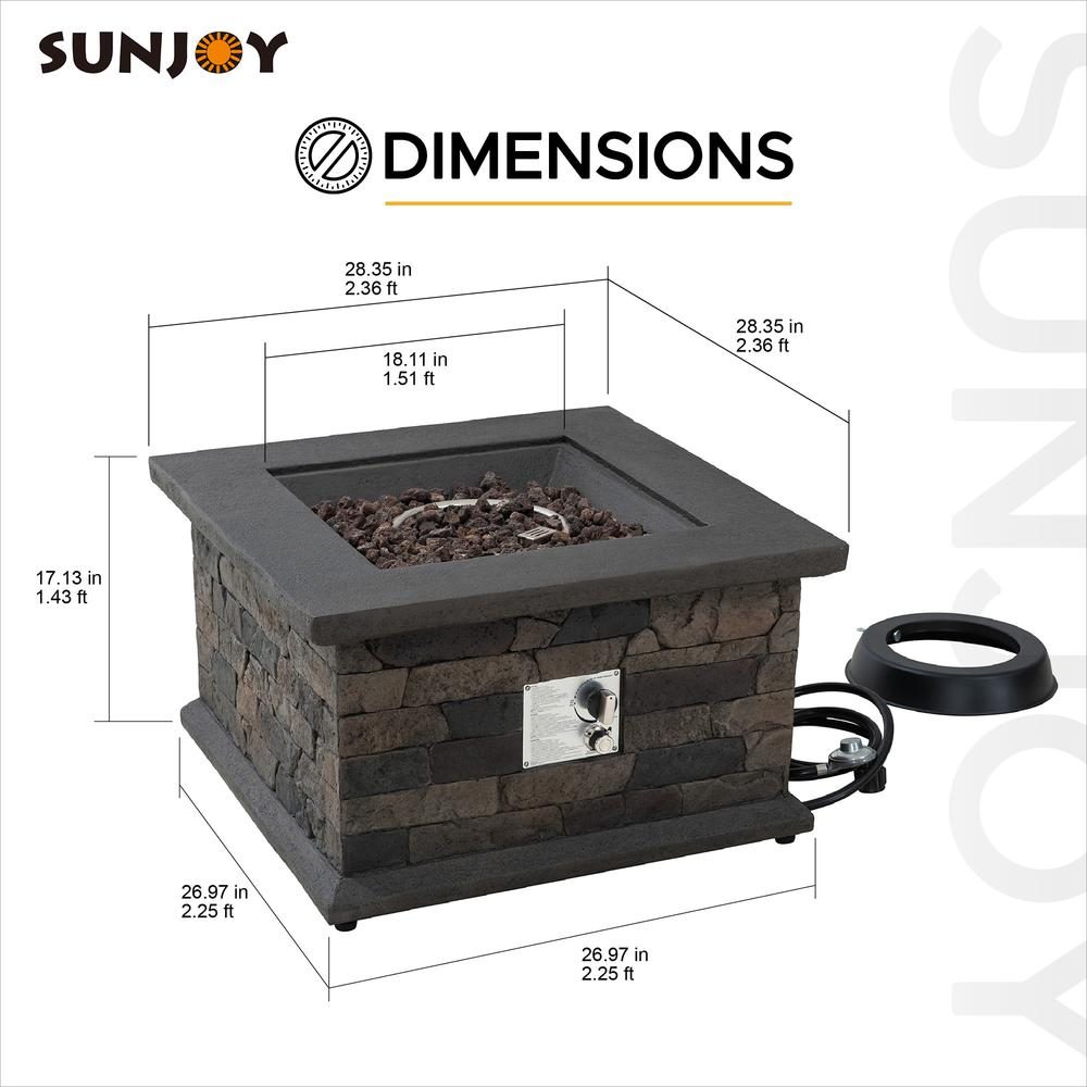 Sunjoy 28 in. Outdoor Propane Gas Slate Square LP Smokeless Fire Pit Table
