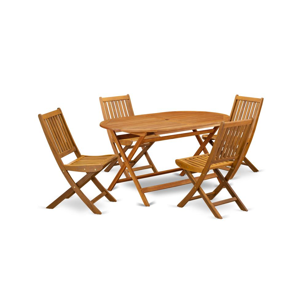 East West Furniture 5-Piece Outdoor Dining Table Set - Natural Oil Finish