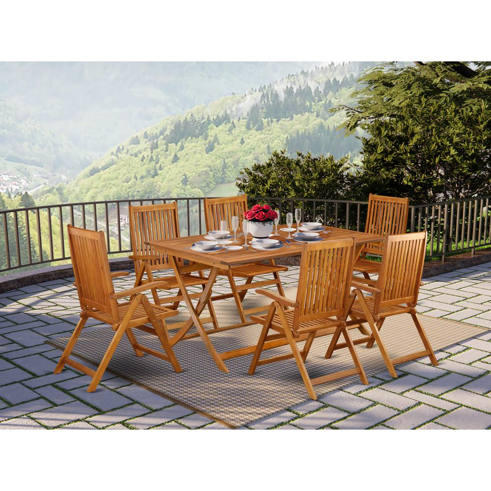 7 Piece Modern Folding Table Set - Beautiful Wood Table with Multi-Positions and 6 Outdoor Patio Chairs