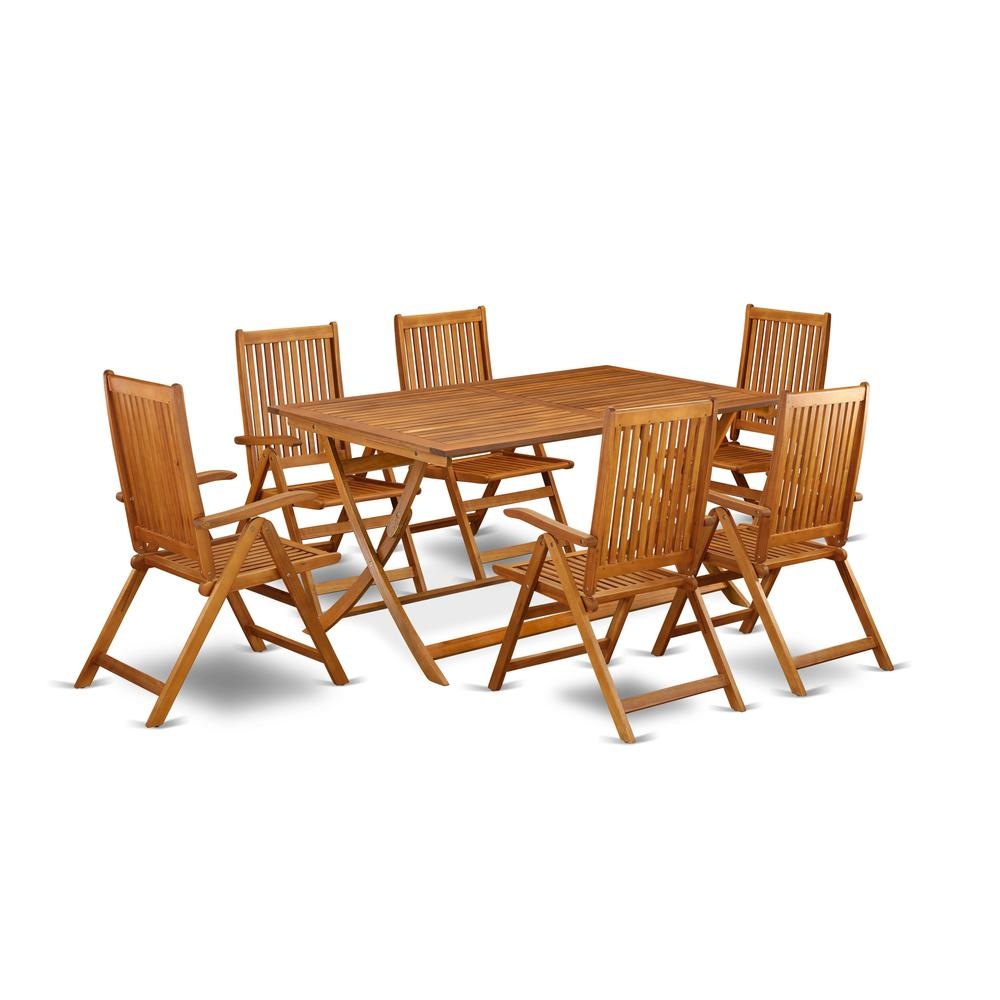 7 Piece Modern Folding Table Set - Beautiful Wood Table with Multi-Positions and 6 Outdoor Patio Chairs