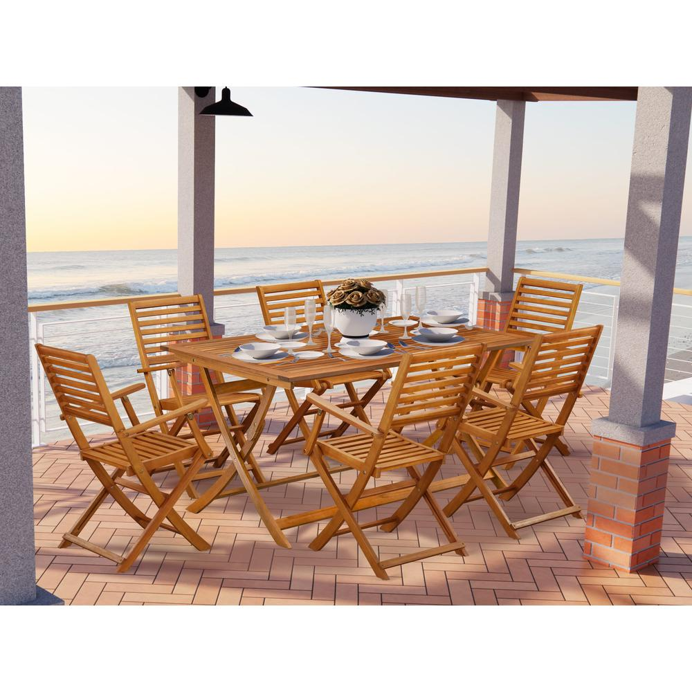 East West Furniture 7 Piece Outdoor Patio Set- Natural Oil Finish