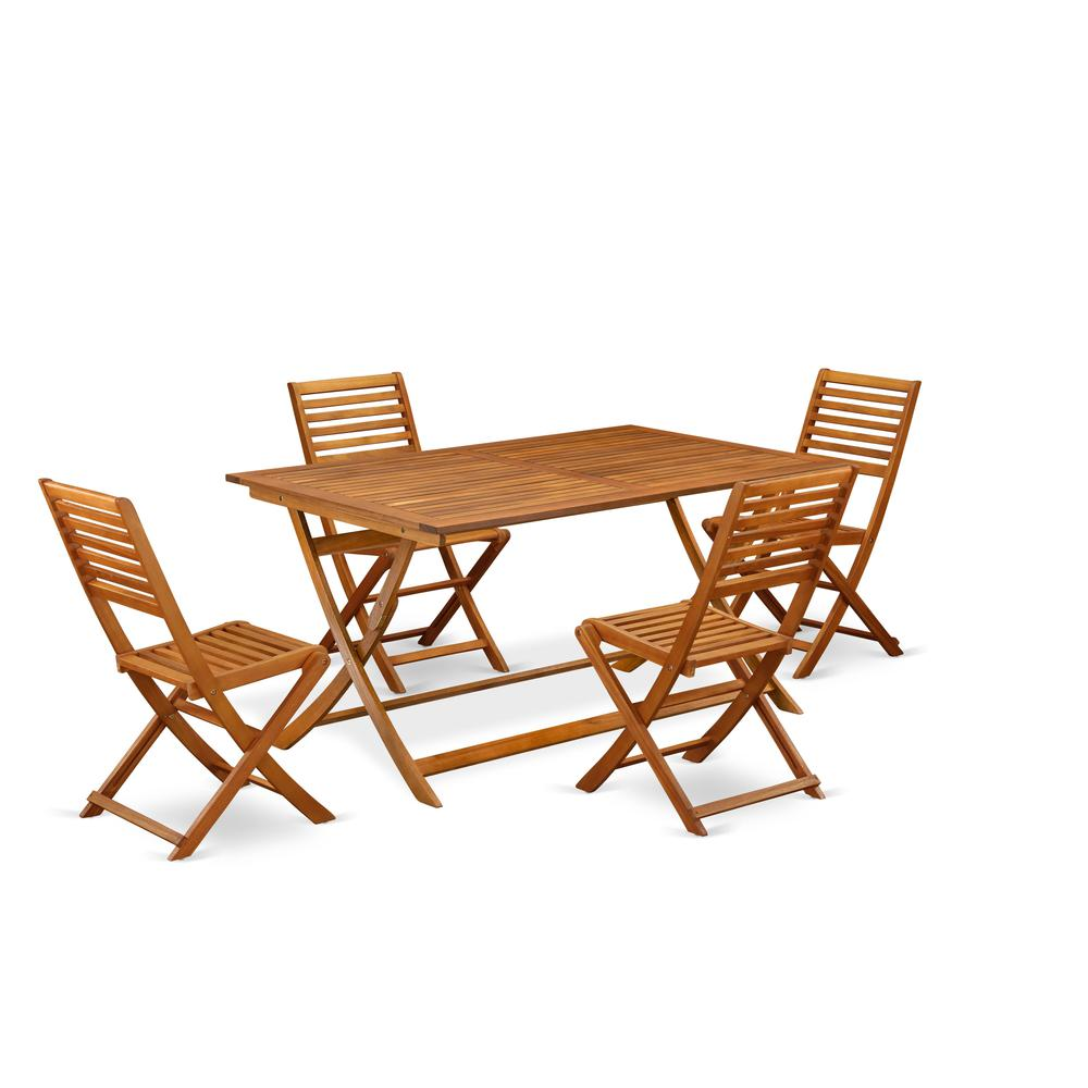 East West Furniture 7 Piece Outdoor Patio Set- Natural Oil Finish