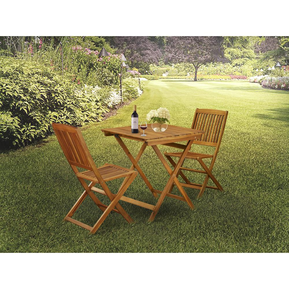 East West Furniture 3-Pc Outdoor Patio Set Consists of a Wooden Folding Table and 2 Folding Camping Chairs Ideal for Garden, Terrace, Bistro, and Porch - Natural Oil Finish
