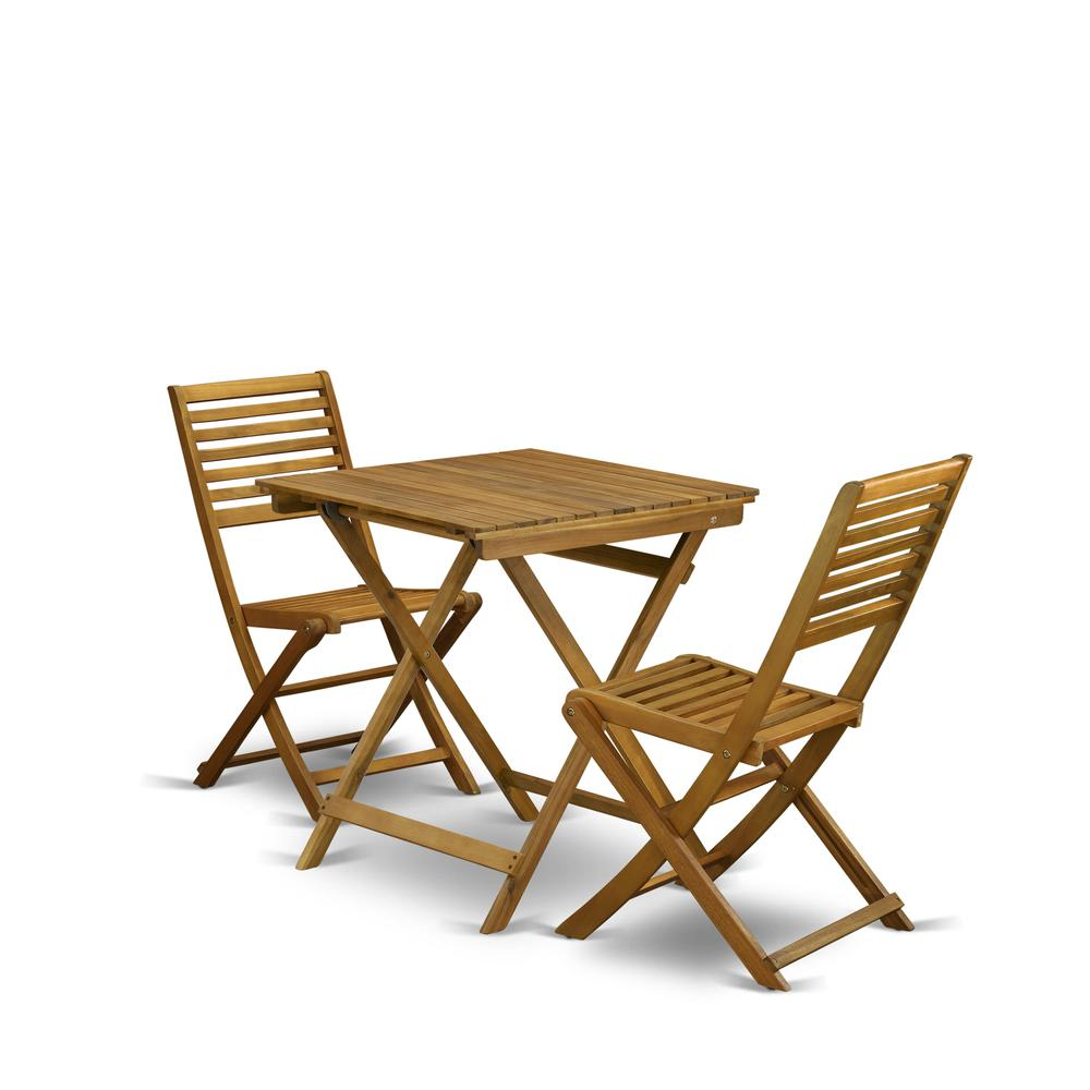 East West Furniture 3-Pc Outdoor Patio Set Consists of a Wooden Folding Table and 2 Folding Camping Chairs Ideal for Garden, Terrace, Bistro, and Porch - Natural Oil Finish