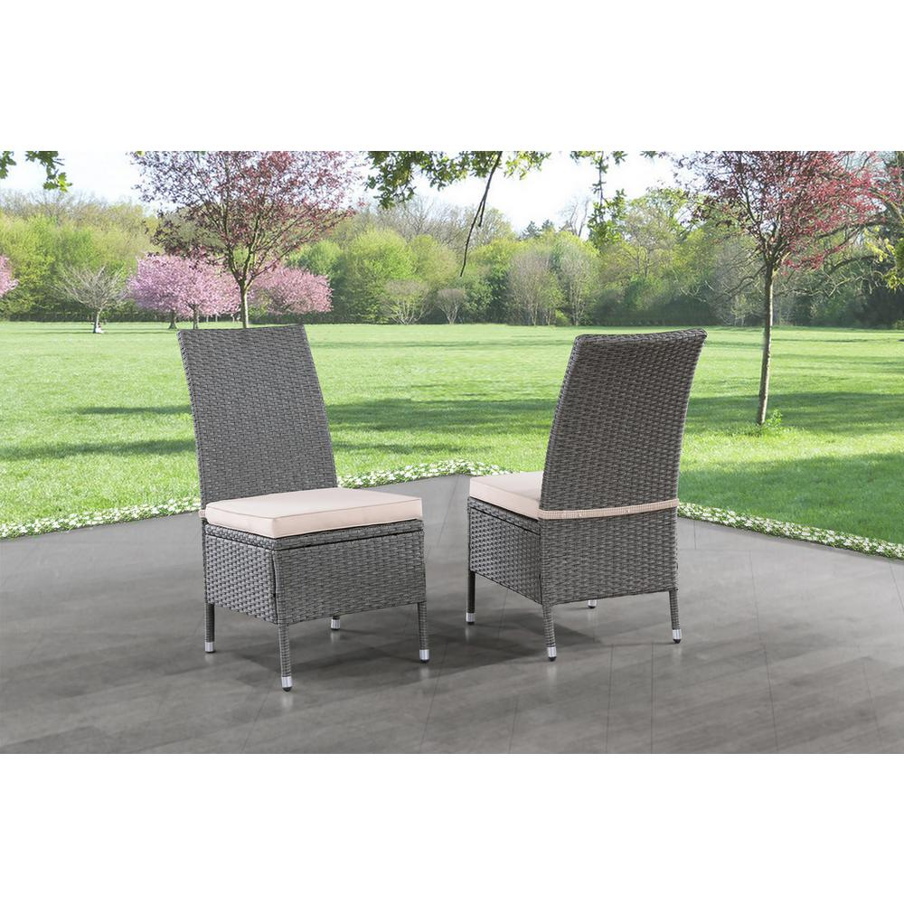 Outdoor Patio Side Chairs (Set of 2) - Cushioned Grey PE Wicker