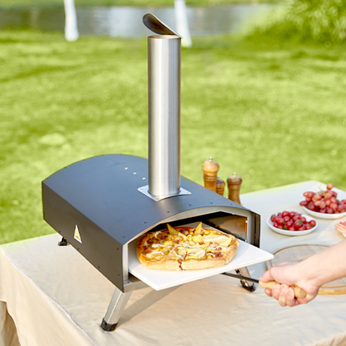 VEVOR Outdoor Oven 12-inch Pellet and Charcoal Fired Maker, Portable Outside Stainless Steel Grill with Pizza Stone, Waterproof Cover, Shovel, Wood Burner for Backyard Camping, Black