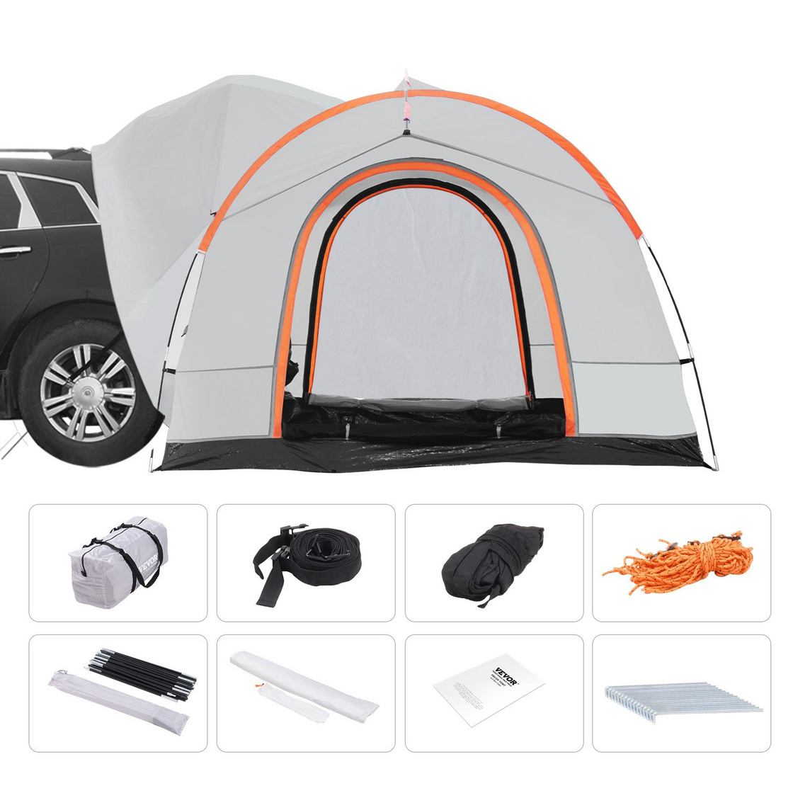 VEVOR SUV Camping Tent, 8'-8' SUV Tent Attachment for Camping with Rain Layer and Carry Bag, PU2000mm Double Layer Truck Tent, Accommodate 6-8 Person, Rear Tent for Van Hatch Tailgate