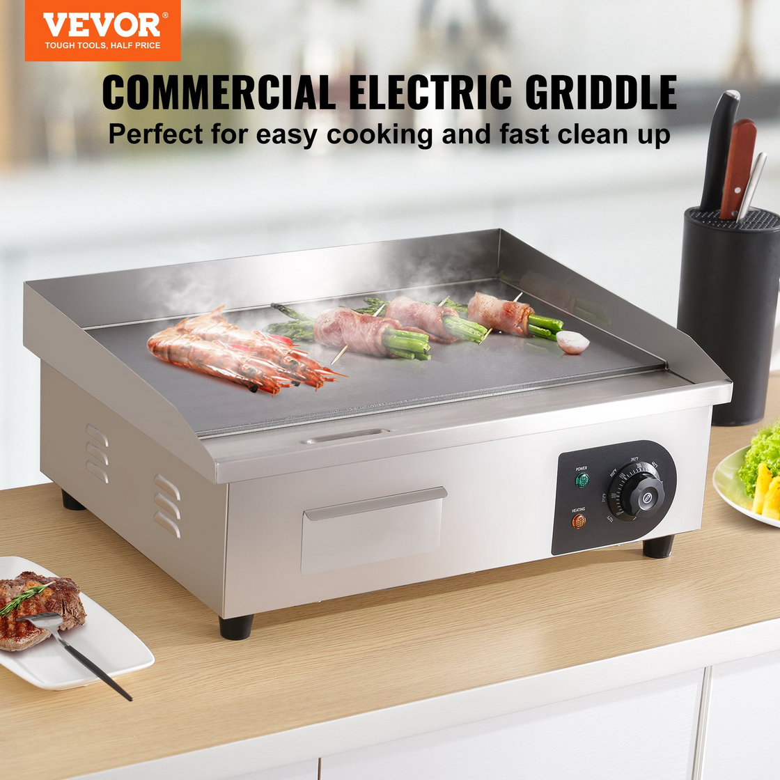 VEVOR Commercial Electric Griddle, 21" | 1600W Countertop Flat Top Grill