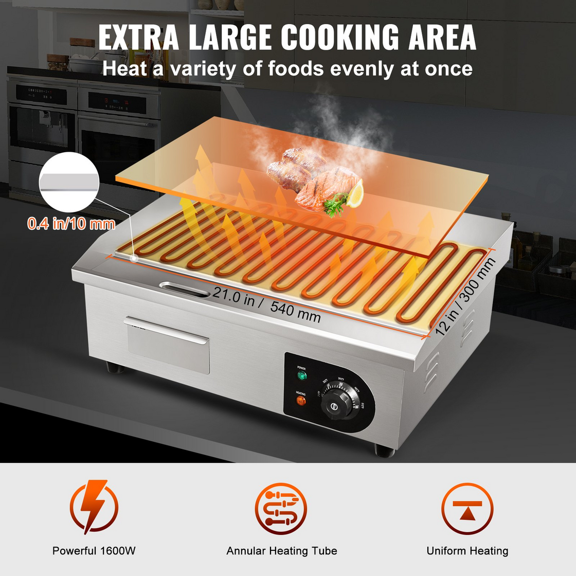 VEVOR Commercial Electric Griddle, 21" | 1600W Countertop Flat Top Grill