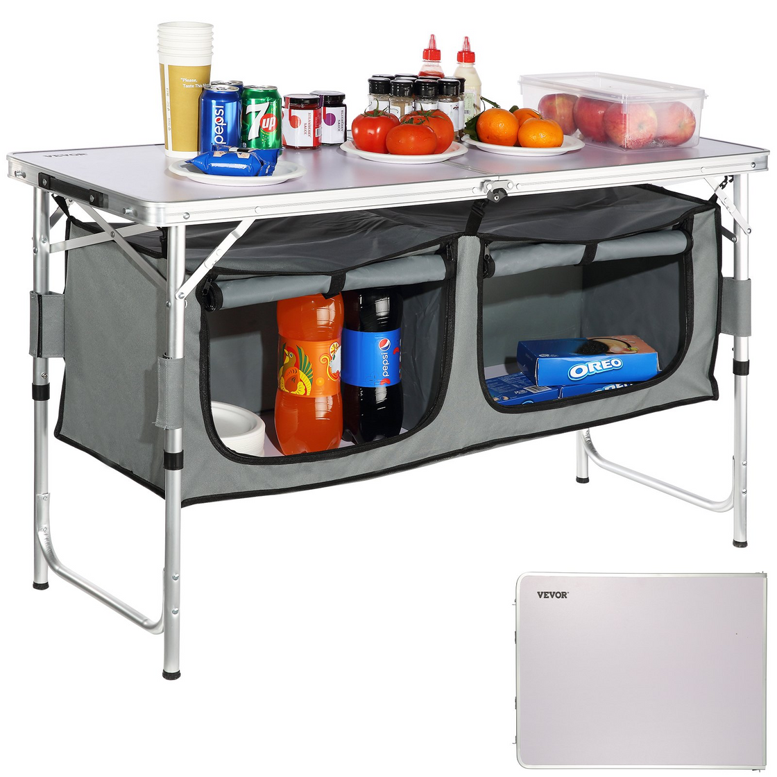 VEVOR Camping Kitchen Table - Quick Set-Up Folding Table with Adjustable Heights