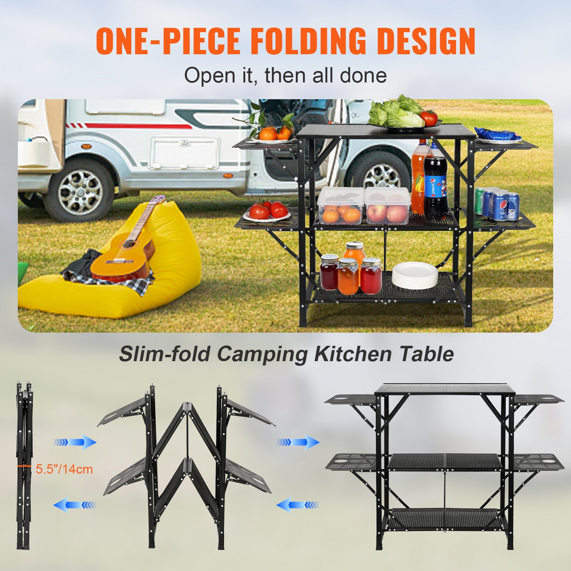 VEVOR Camping Kitchen Table - Folding Portable Cook Station with Carrying Bag