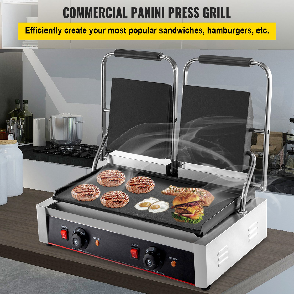 VEVOR Commercial Sandwich Panini Press Grill, Electric Stainless Steel Sandwich Maker