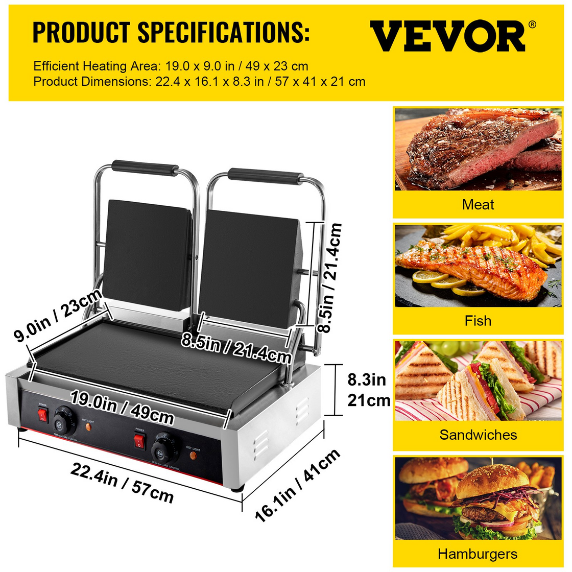 VEVOR Commercial Sandwich Panini Press Grill, Electric Stainless Steel Sandwich Maker