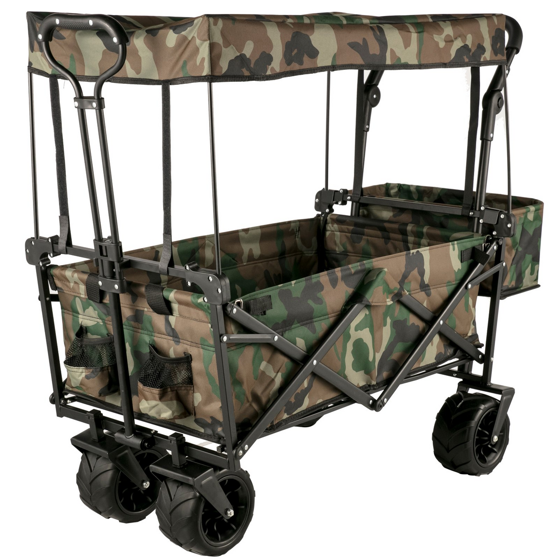 VEVOR Collapsible Folding Wagon with Removable Canopy - Heavy Duty Utility Cart for Garden, Camping, and More