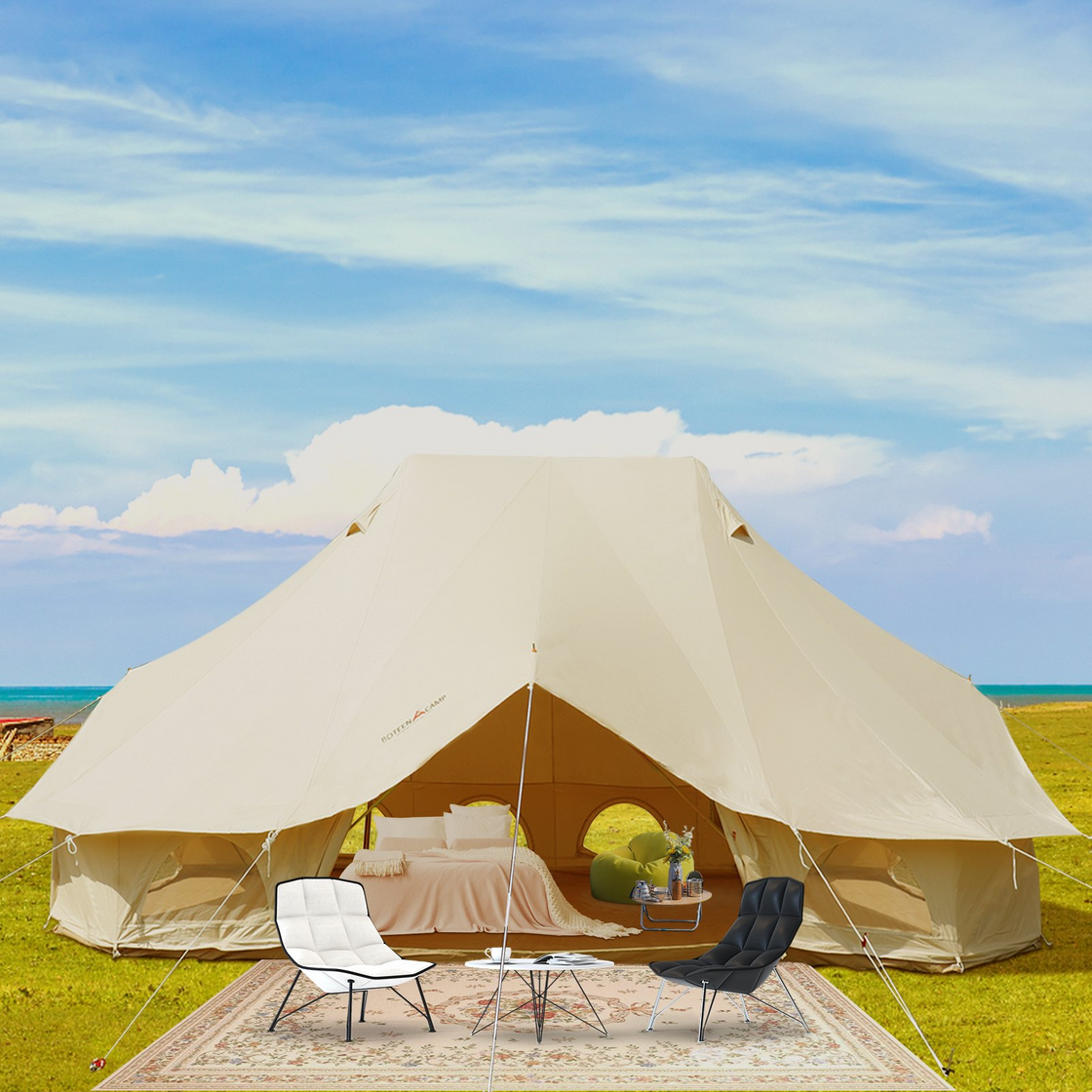 VEVOR 6m Bell Tent 19.7x13.1x9.8 ft Yurt Beige Canvas Tent Cotton Glamping Tents 8-12 Person 4 Season Teepee Tent Portable for Adults Luxury Safari Tent for Family Outdoor Camping Lightweight
