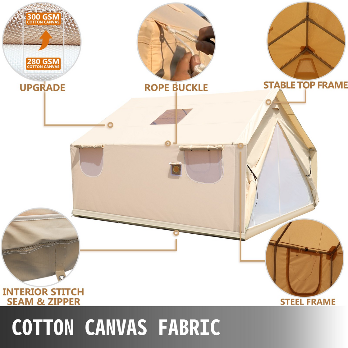 VEVOR Large Canvas Tent 12x14ft, Waterproof, with PVC Storm Flap, for 8-10 people