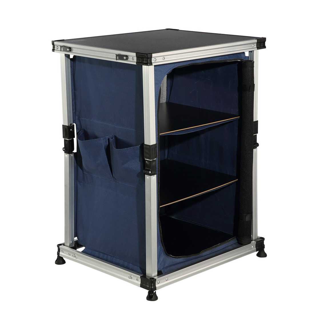VEVOR Camping Kitchen Table, Portable Folding Cook Station w/ 3-Tier Storage Organizer, Side Pocket & Carrying Bag - Blue