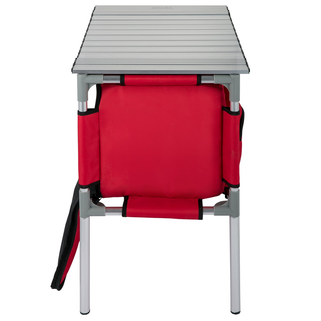 VEVOR Camping Kitchen Table, Aluminum Portable Folding Station with 4 Storage, 4 Detachable Legs and Carry Bag, Quick Installation for Outdoor Picnic Beach Party Cooking, Red