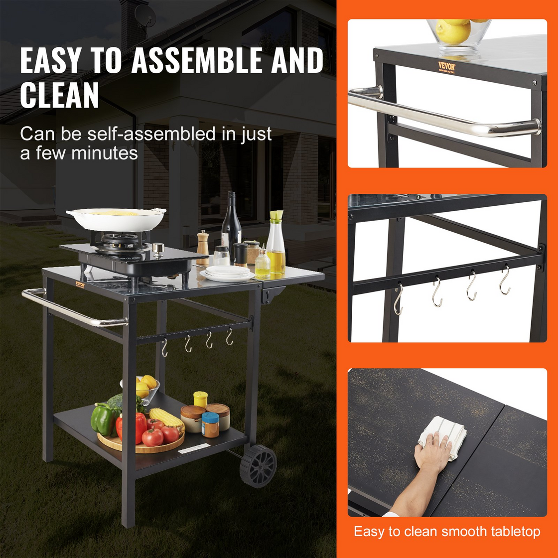 VEVOR Outdoor Grill Dining Cart with Double-Shelf | BBQ Movable Food Prep Table