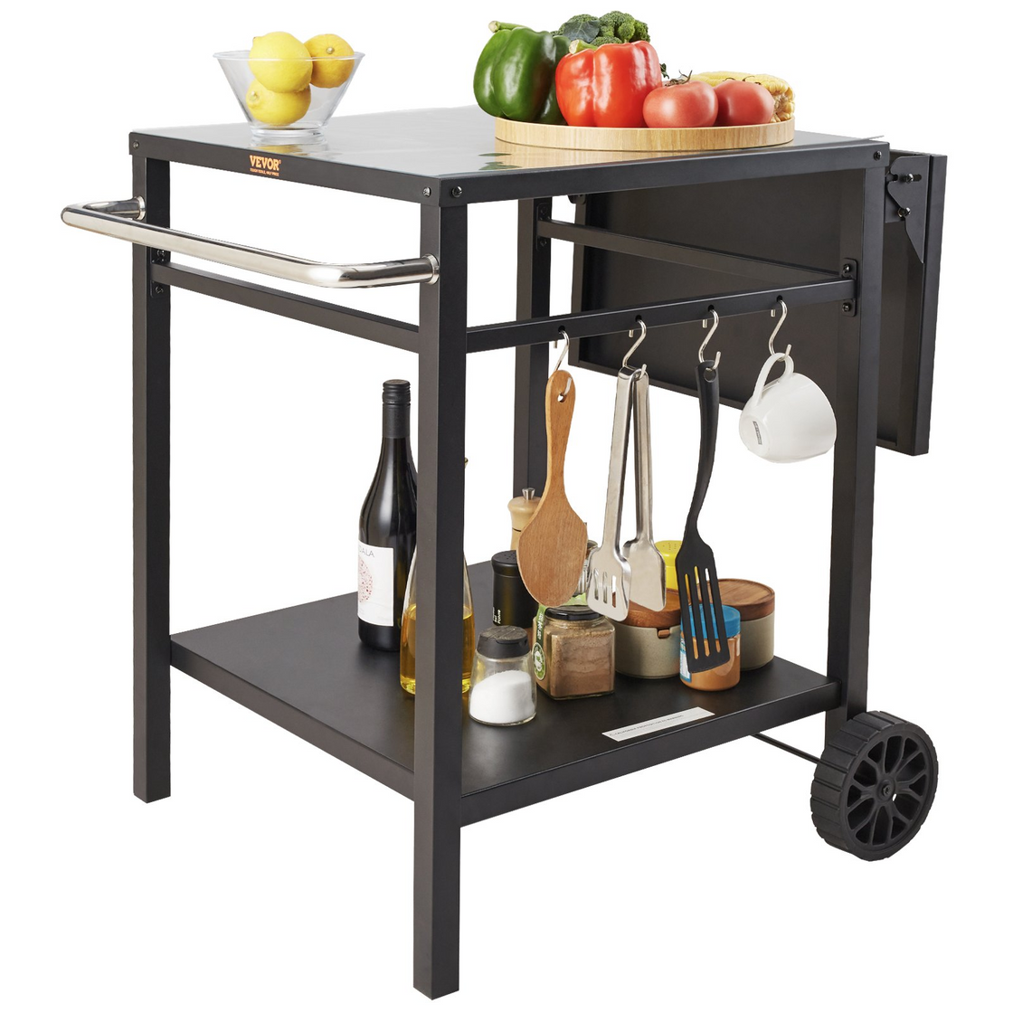VEVOR Outdoor Grill Dining Cart with Double-Shelf | BBQ Movable Food Prep Table